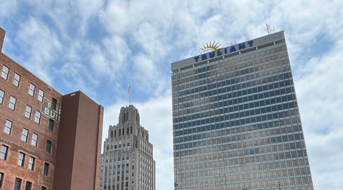 Winston tower in winston-salem with r.j. reynolds tower in background.