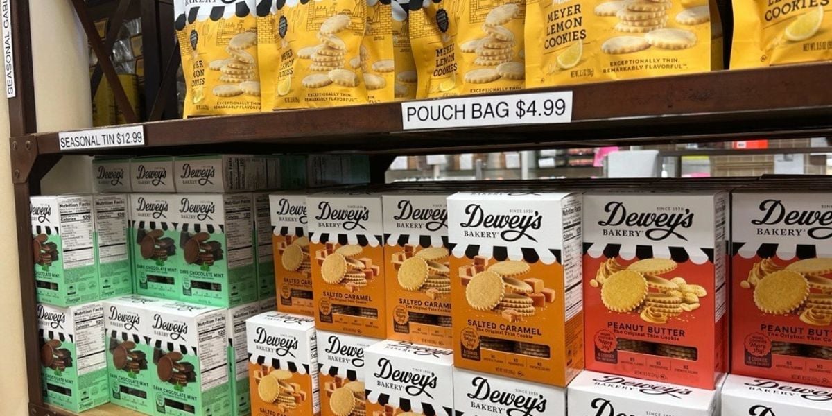 boxed cookies on shelves at deweys 