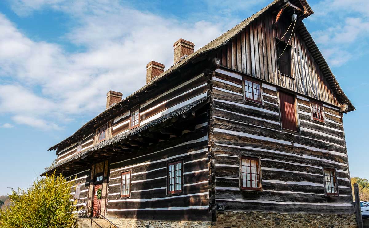 Historic dark wood building in Old Salem, Winston-Salem, NC